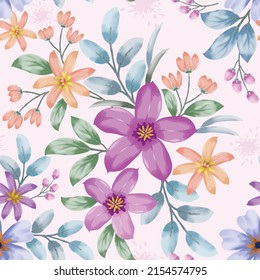 Watercolor flowers vector seamless pattern. This pattern can be used for fabric textile wallpaper.