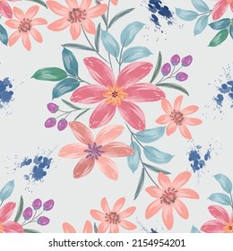 Watercolor flowers vector seamless pattern. This pattern can be used for fabric textile wallpaper. Imagem Vetorial Stock