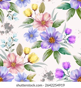 Watercolor flowers vector seamless pattern. This pattern can be used for fabric textile wallpaper.