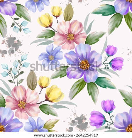 Watercolor flowers vector seamless pattern. This pattern can be used for fabric textile wallpaper.