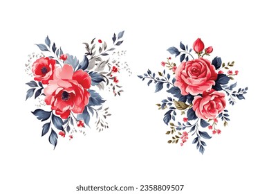 Watercolor flowers. Vintage. Red roses flowers. Vector isolated