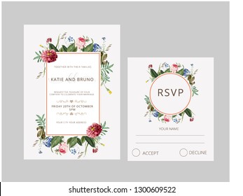 Watercolor Flowers wedding invitation rsvp card 