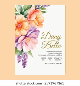 watercolor flowers wedding invitation template