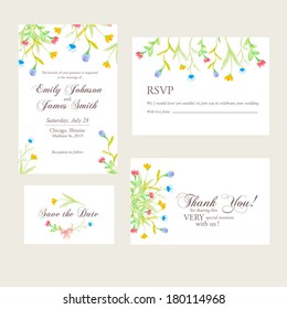 watercolor flowers wedding invitations set