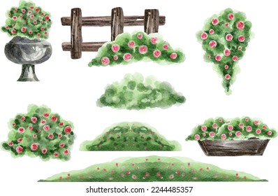 Watercolor Flowery Vintage Bush, Watercolor Flower, 