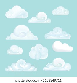 watercolor fluffy cute clouds vector sticker clipart set
