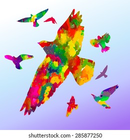 Watercolor flying birds. Vector