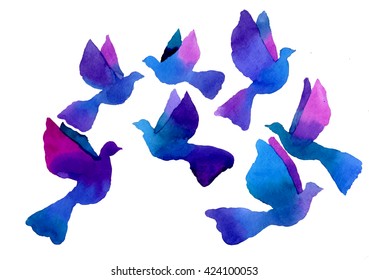 Watercolor flying doves