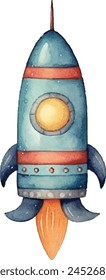 Watercolor flying rocket clipart illustration