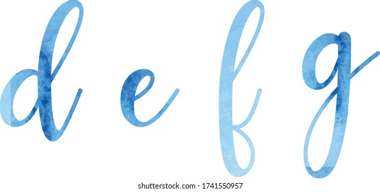 Fuente de acuarela, azul, guión, caligrafía, letras, vector D E F G