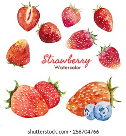 watercolor, food, berry, strawberry