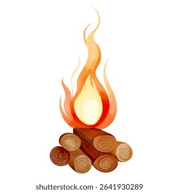 Watercolor forest bonfire with autumn vibes and rustic warmth. Fireplace hand drawn fall illustration