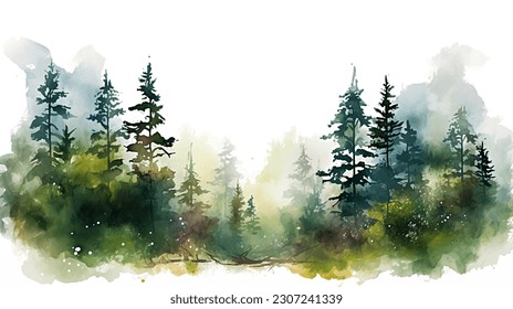 watercolor forest, trees, nature, sky