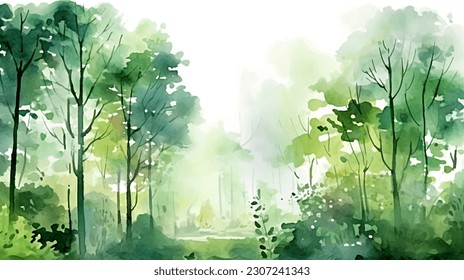 watercolor forest, trees, nature, sky