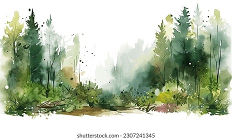 watercolor forest, trees, nature, sky