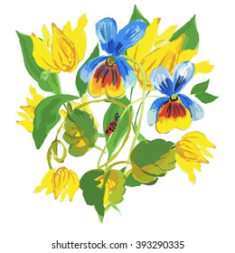 Watercolor Forget-me-not. Bouquet of spring flowers me-nots, pansies colorful blossom violet purple plant watercolor vector.  Fresh decorative flowers me-nots, branch flower blossom pansies.