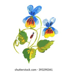 Watercolor Forget-me-not. Bouquet of spring flowers me nots, pansies colorful blossom violet purple plant watercolor vector.  Fresh decorative flowers me nots, branch flower blossom pansies.