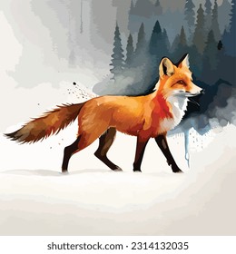 Watercolor Fox art illustration collection