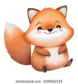 Watercolor fox. Woodland animal illustration for kids.adorable and Cute 