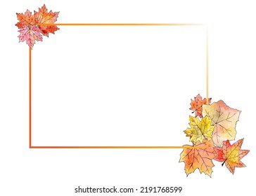 Watercolor frame with autumn leaves. Without background. 