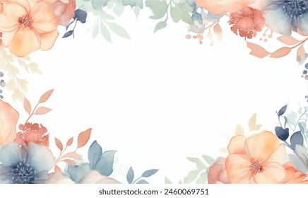 watercolor frame background with flowers, orange blue	
