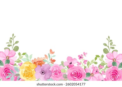 Watercolor frame background spring flowers illustration.