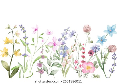Watercolor frame background spring flowers