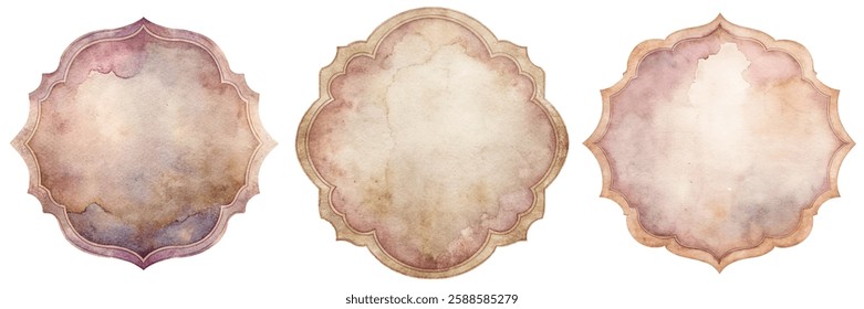 Watercolor frame designs, vintage style, soft pastel colors, blank space for text, elegant decoration, artistic background.