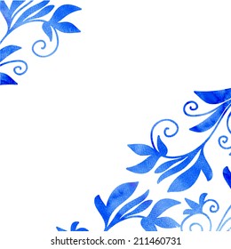 Watercolor frame floral vector background. Vector. Blue background.