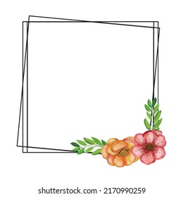 Watercolor frame Floral Wedding Invitation elegant invite. vector illustration