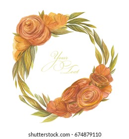 Watercolor frame of flowers and leaves. Flowers frame for wedding cards, invitations.