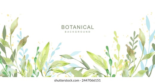 Watercolor frame with green branches and leaves. Cute border of fresh natural greenery. Botanical vector illustration