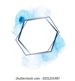 Watercolor frame with ink splashes. Watercolor ink drop. Frame template on white background. Elegant design with space for text.