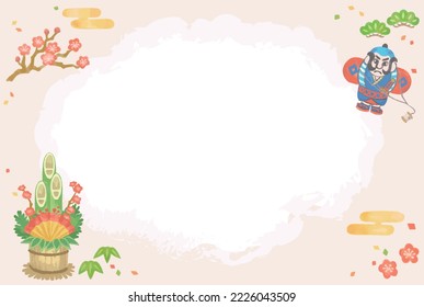 Watercolor Frame with Japanese new year decoration. Vector illustration.