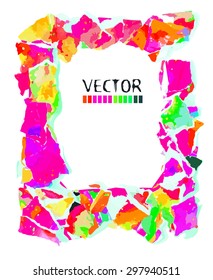 Watercolor frame with pieces of paper. Vector