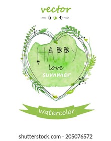 Watercolor frame of plants with the word, summer, happy, vector