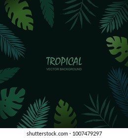 Watercolor frame with tropical palm leaves. Vector illustration