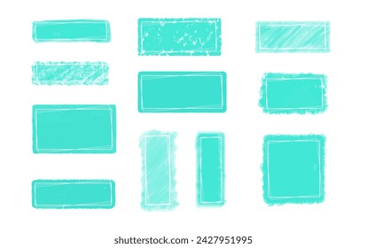 Watercolor frame turquoise color ink brush strokes. Hand drawn frame textbox doodle. Vector illustration