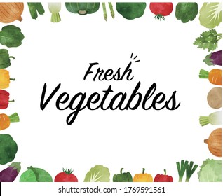Watercolor frame of various vegetables.