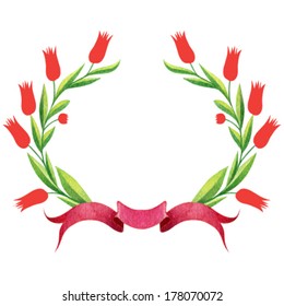 watercolor frame vector wreath of leaves and flower ribbons that can be used as a frame or for decoration