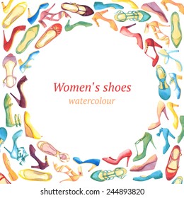 Watercolor frame with women's shoes