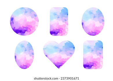 Watercolor frames, circle, heart, rectangle