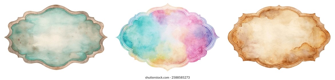 Watercolor frames, decorative backgrounds, artistic designs, colorful patterns, versatile templates, creative projects.