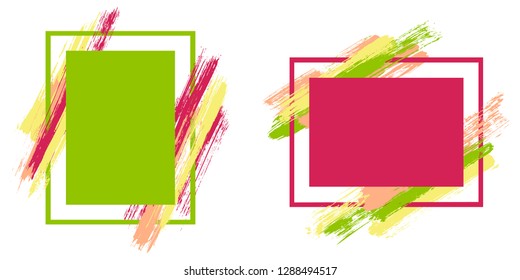 Watercolor frames with paint brush strokes vector collection. Box borders with painted brushstrokes backgrounds. Educational graphics design empty frame templates for banners, flyers, posters, cards.
