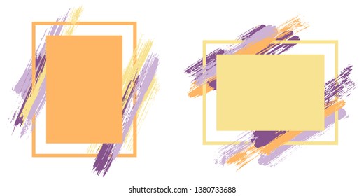 Watercolor frames with paint brush strokes vector set. Box borders with painted brushstrokes backgrounds. Advertising graphics design empty frame templates for banners, flyers, posters, cards.