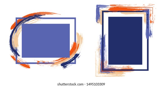 Watercolor frames with paint brush strokes vector collection. Box borders with painted brushstrokes backgrounds. Advertising graphics design empty frame templates for banners, flyers, posters, cards.