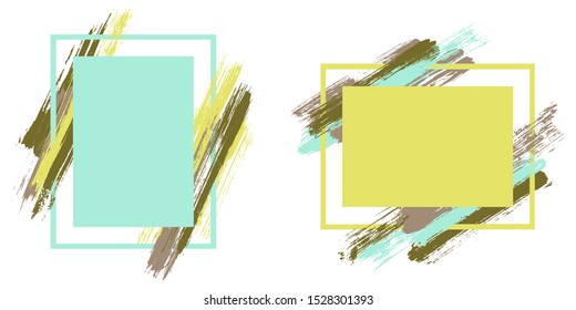Watercolor frames with paint brush strokes vector set. Box borders with painted brushstrokes backgrounds. Advertising graphics design empty frame templates for banners, flyers, posters, cards.