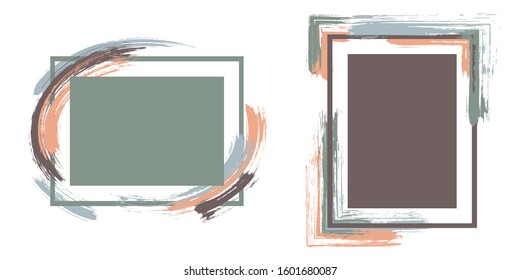 Watercolor frames with paint brush strokes vector set. Box borders with painted brushstrokes backgrounds. Educational graphics design flat frame templates for banners, flyers, posters, cards.