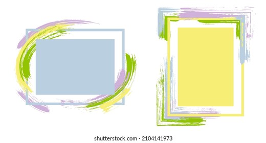Watercolor frames with paint brush strokes vector collection. Box borders with painted brushstrokes backgrounds. Advertising graphics design flat frame templates for banners, flyers, posters, cards.