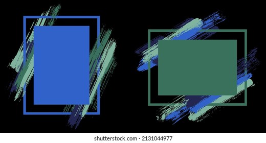 Watercolor frames with paint brush strokes vector set. Box borders with painted brushstrokes on black. Educational graphics design flat frame templates for banners, flyers, posters, cards.